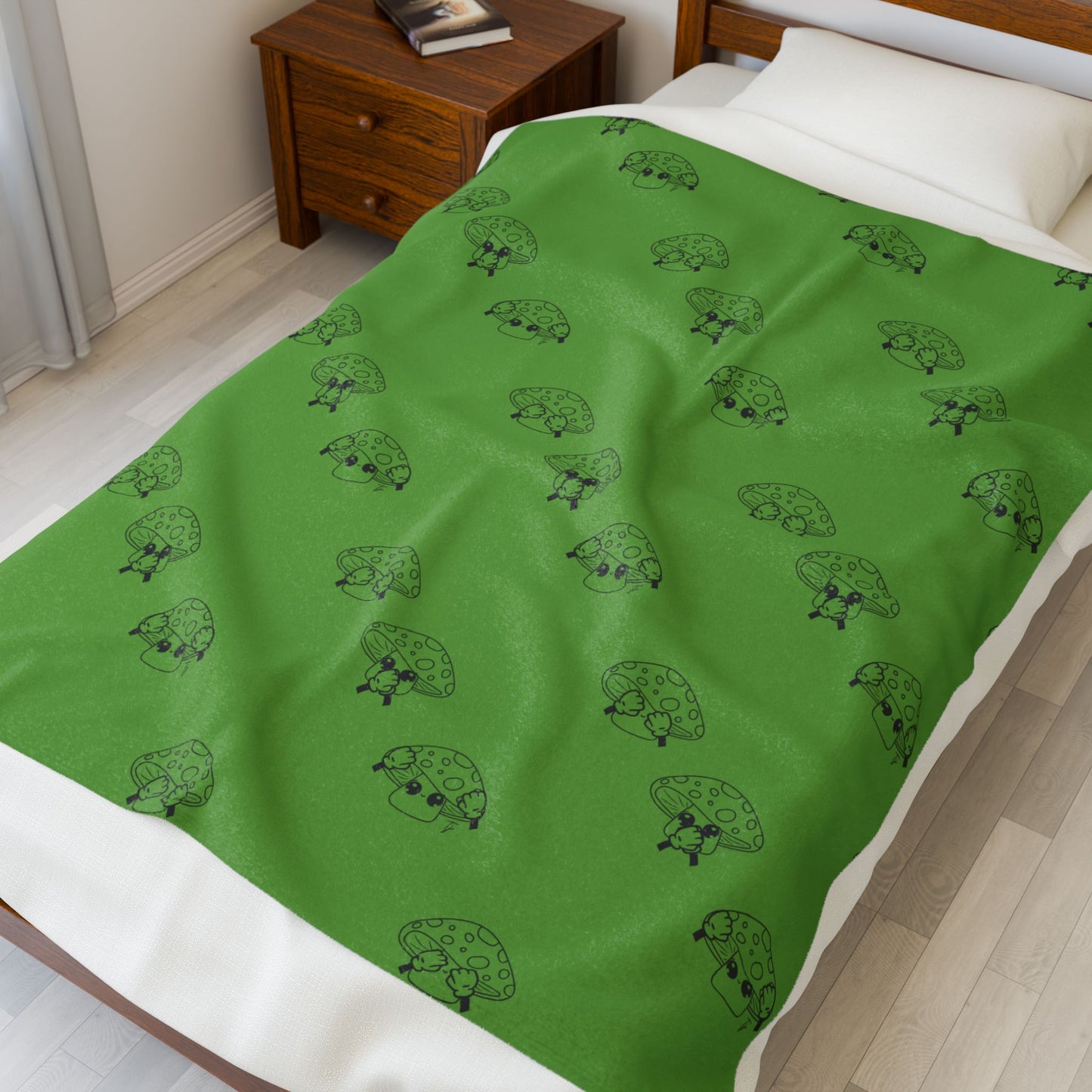 Mushrooms = See no evil. Hear no evil. Speak no evil. - Velveteen Plush Blanket - Decor