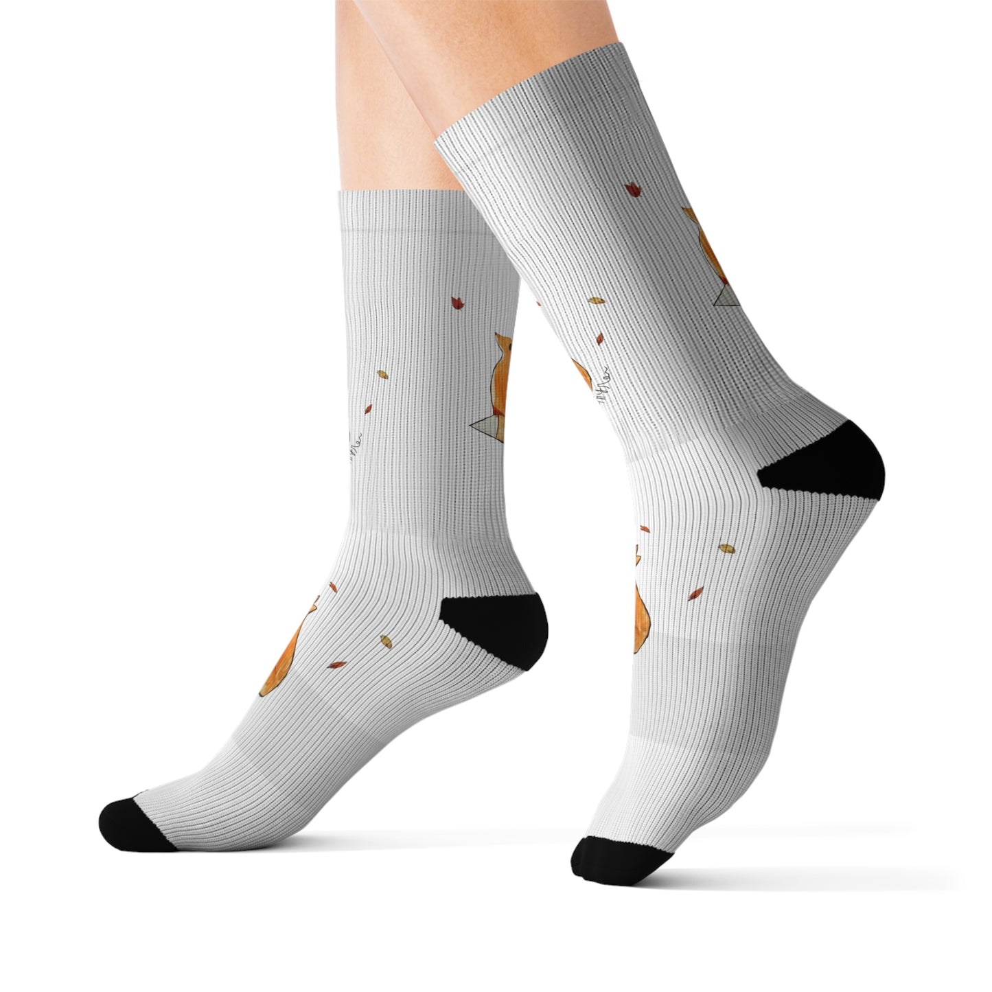 Whimsical Fox & Leaves - Original Artwork - Sublimation Socks for Cozy Home Wear