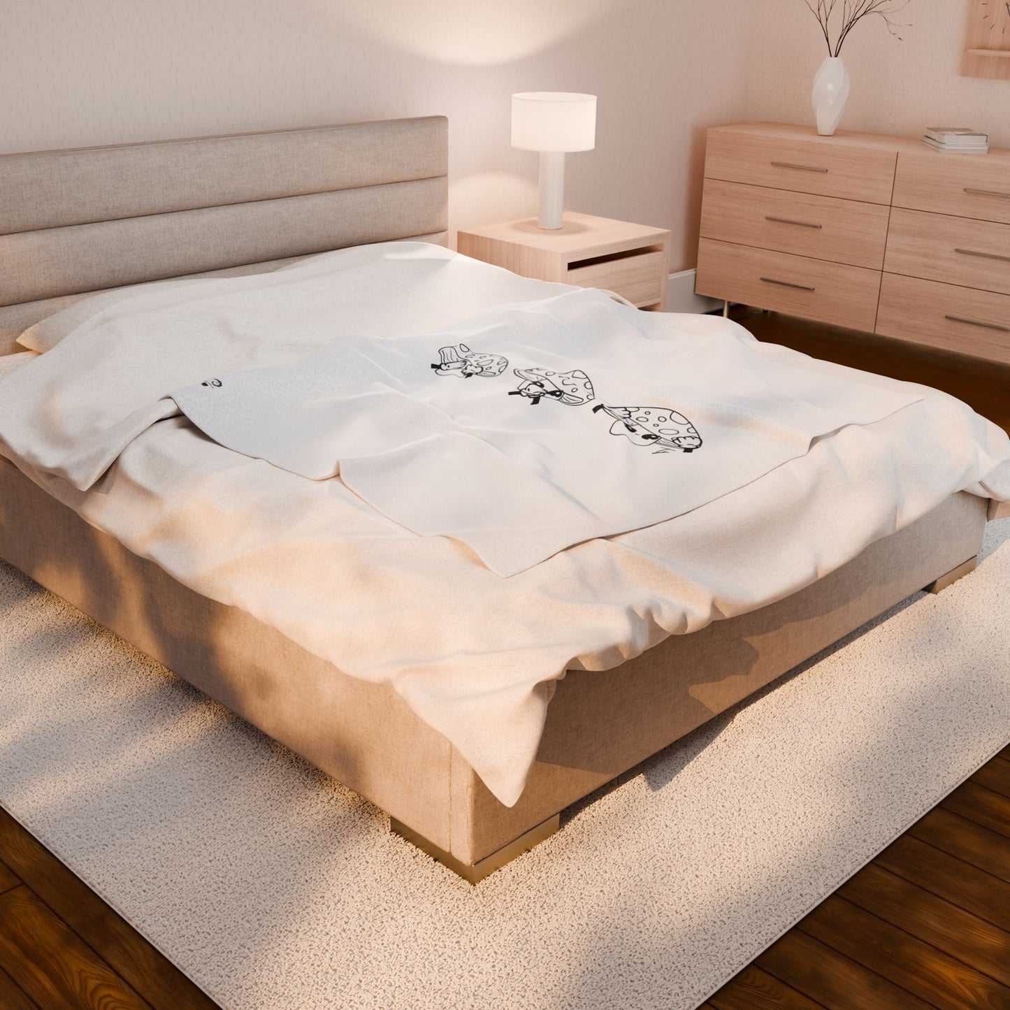 Mushrooms = See no evil. Hear no evil. Speak no evil. - Velveteen Plush Blanket - Decor
