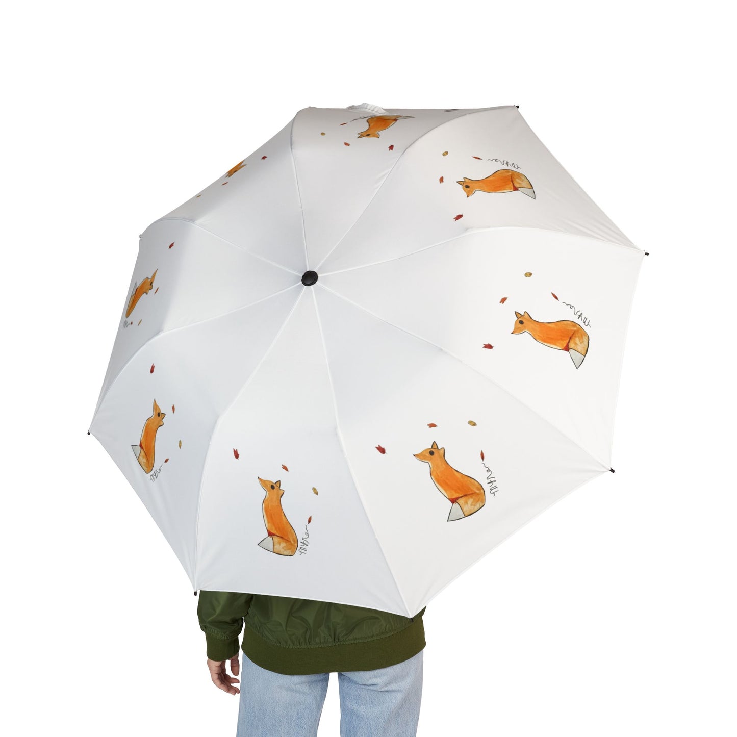 Whimsical Fox & Leaves - Original Artwork - Foldable Umbrella