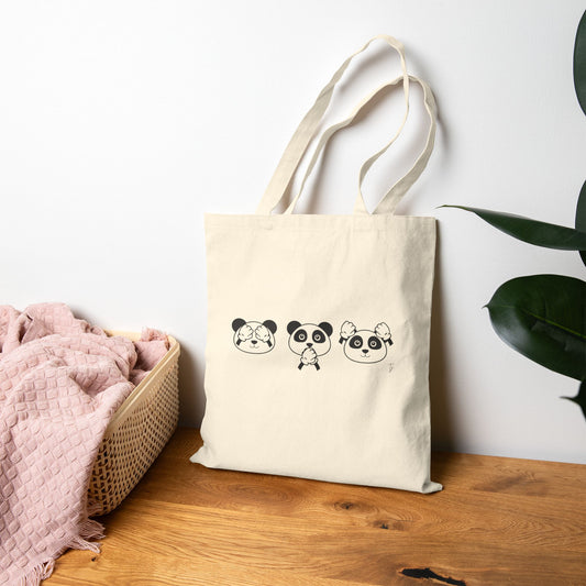 Panda = See no evil. Hear no evil. Speak no evil. - Cotton Canvas Tote Bag