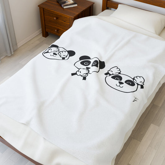 Panda = See no evil. Hear no evil. Speak no evil. - Velveteen Plush Blanket - Decor