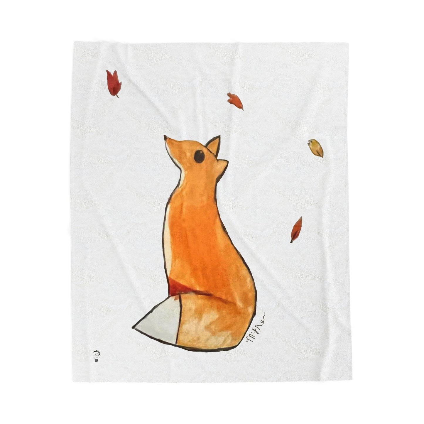 Whimsical Fox & Leaves - Velveteen Plush Blanket - Decor