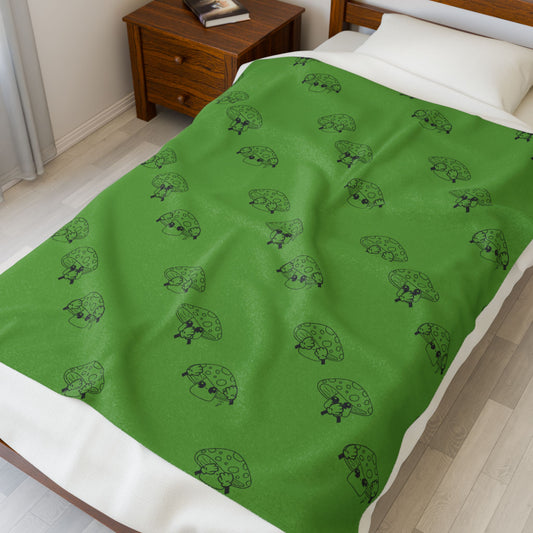 Mushrooms = See no evil. Hear no evil. Speak no evil. - Velveteen Plush Blanket - Decor