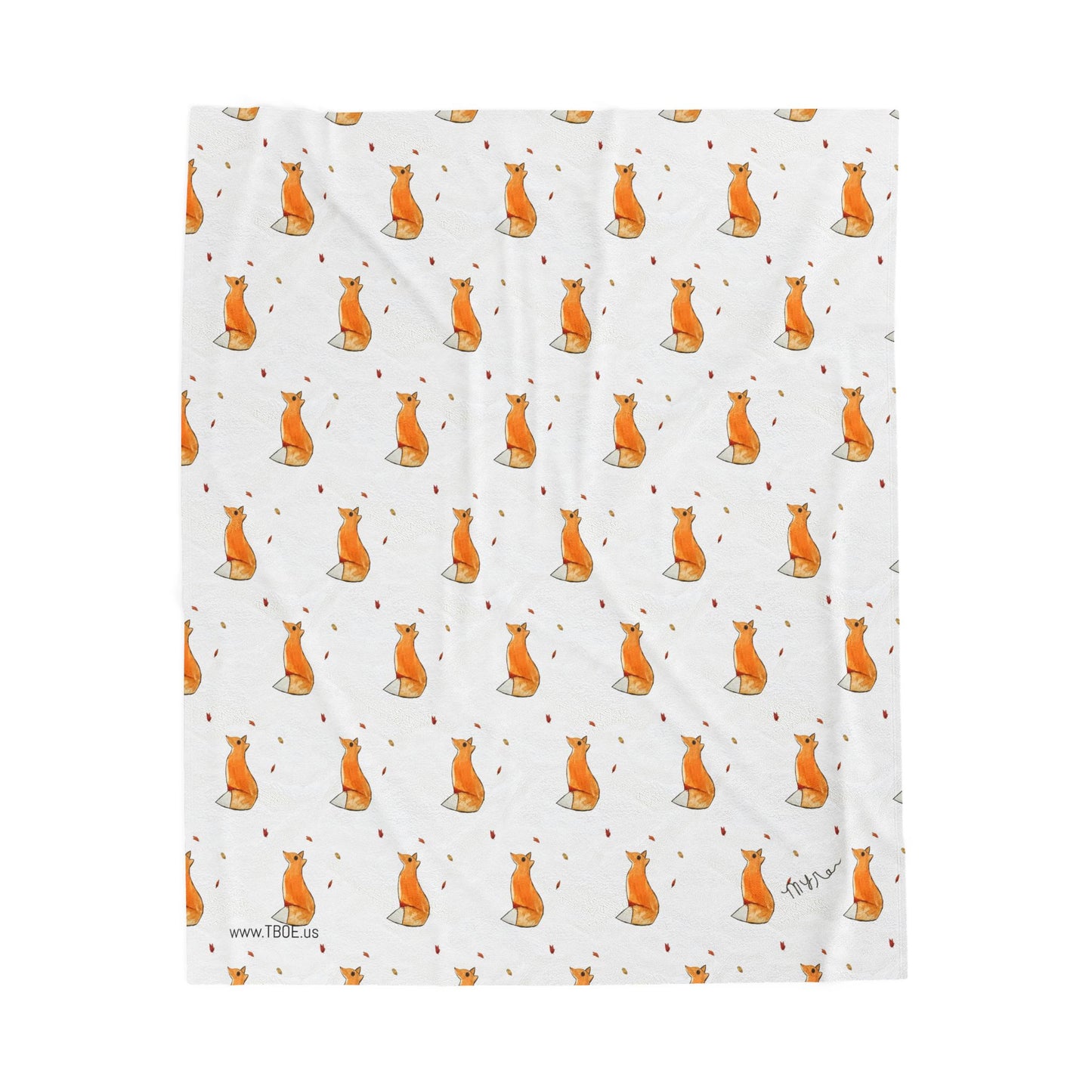 Whimsical Fox & Leaves - Pattern - Velveteen Plush Blanket - Decor