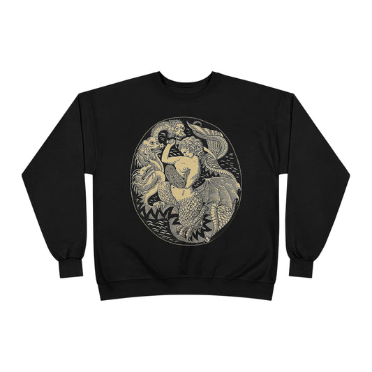 Warsaw Mermaid Black Graphic Sweatshirt Siren slaying Hydra