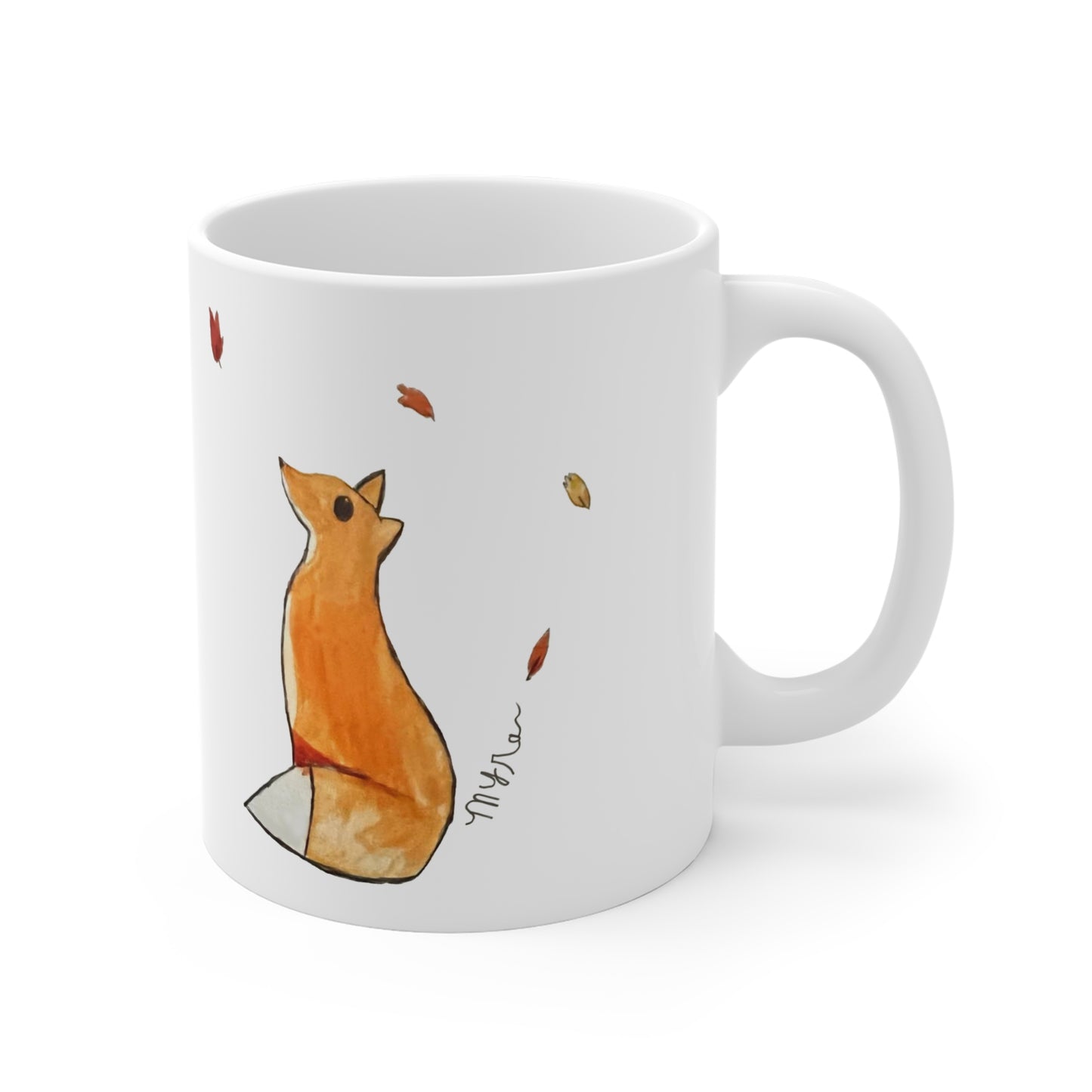 Whimsical Fox & Leaves - Original Artwork - 11oz Ceramic Coffee Cup