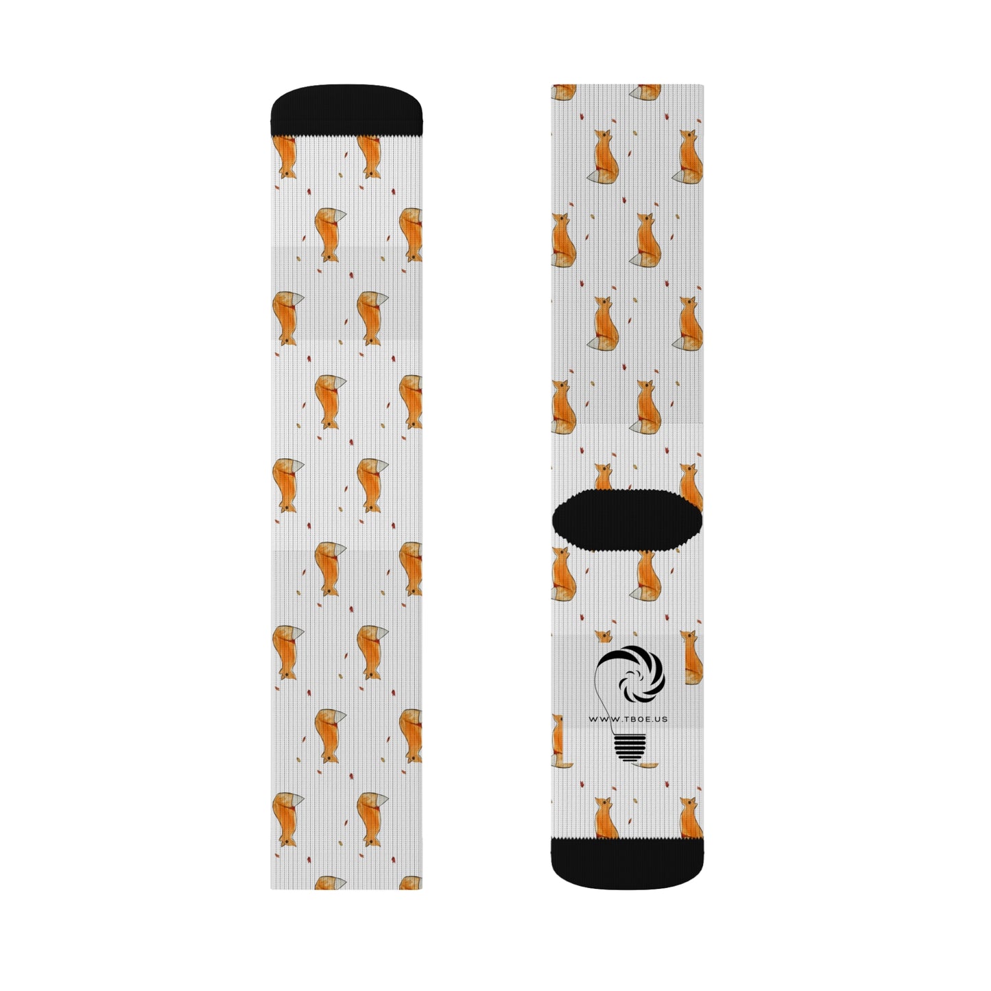 Whimsical Fox & Leaves - Original Artwork - Pattern - Sublimation Socks for Cozy Home Wear