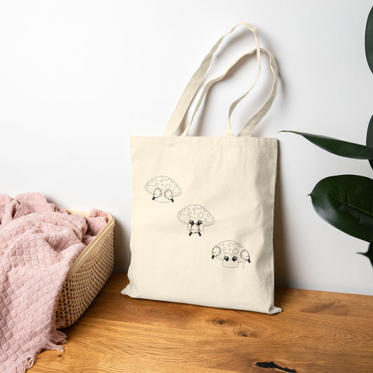 Mushrooms = See no evil. Hear no evil. Speak no evil. - Cotton Canvas Tote Bag