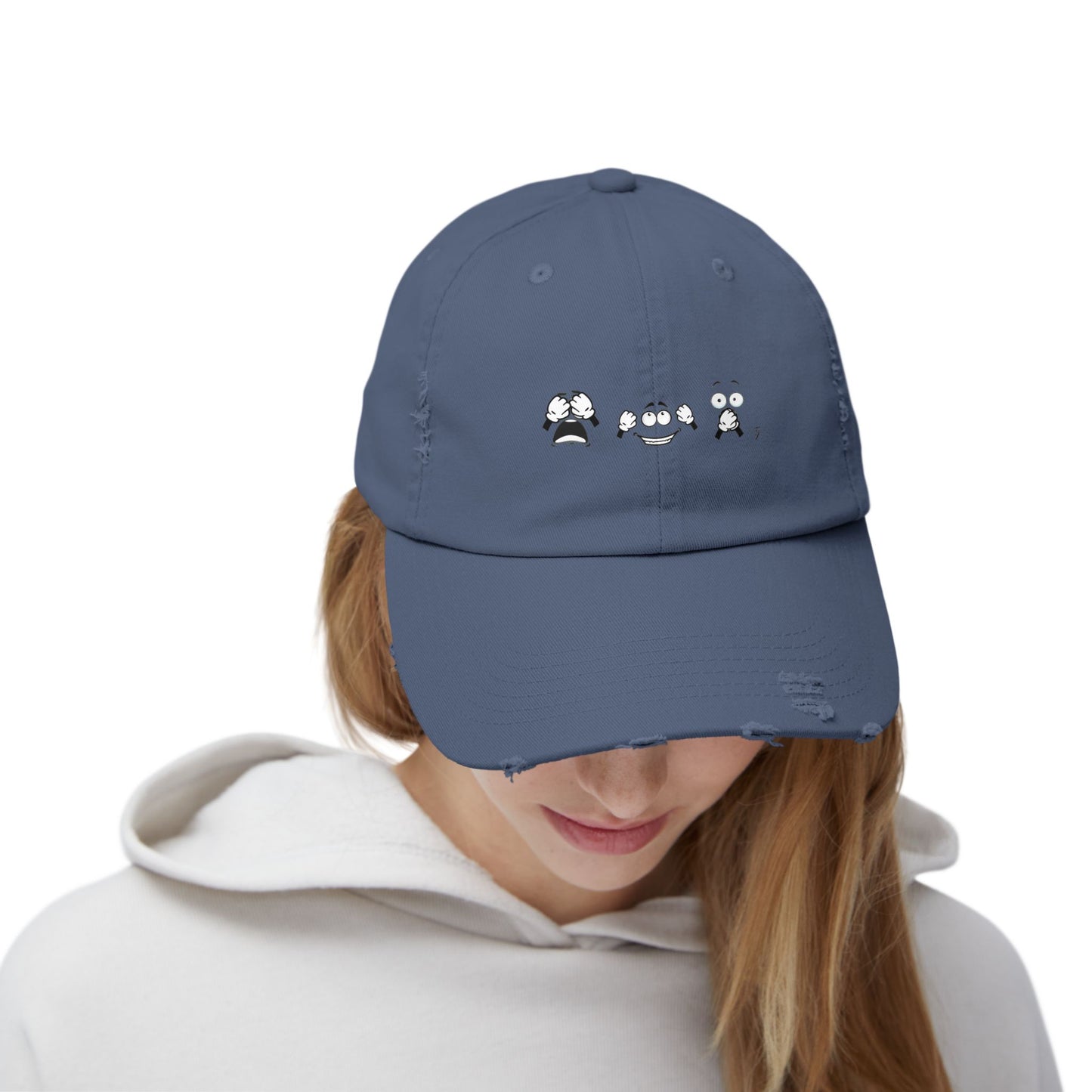 Goofy Faces = See no evil. Hear no evil. Speak no evil. - Distressed Cap - Casual Unisex Hat for Nature Lovers