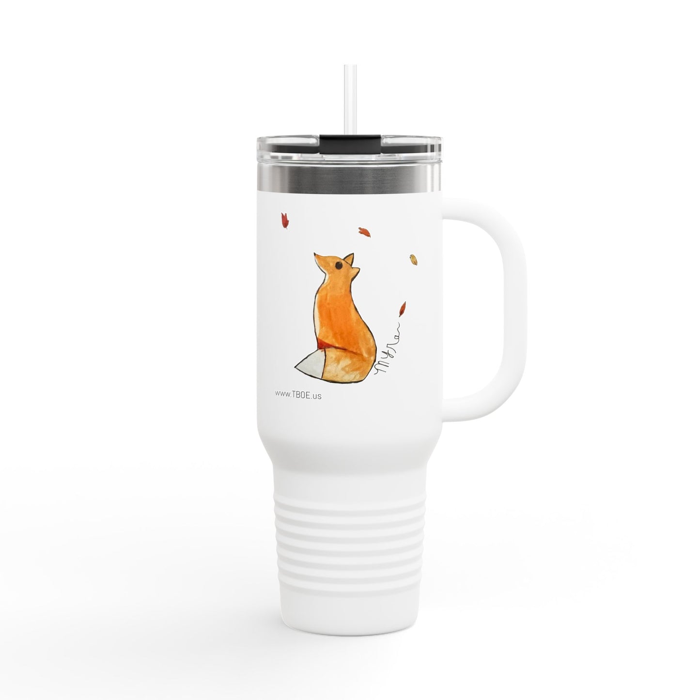 Whimsical Fox & Leaves - Original Artwork - Insulated Travel Mug - 40oz