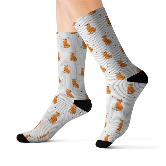 Whimsical Fox & Leaves - Original Artwork - Pattern - Sublimation Socks for Cozy Home Wear