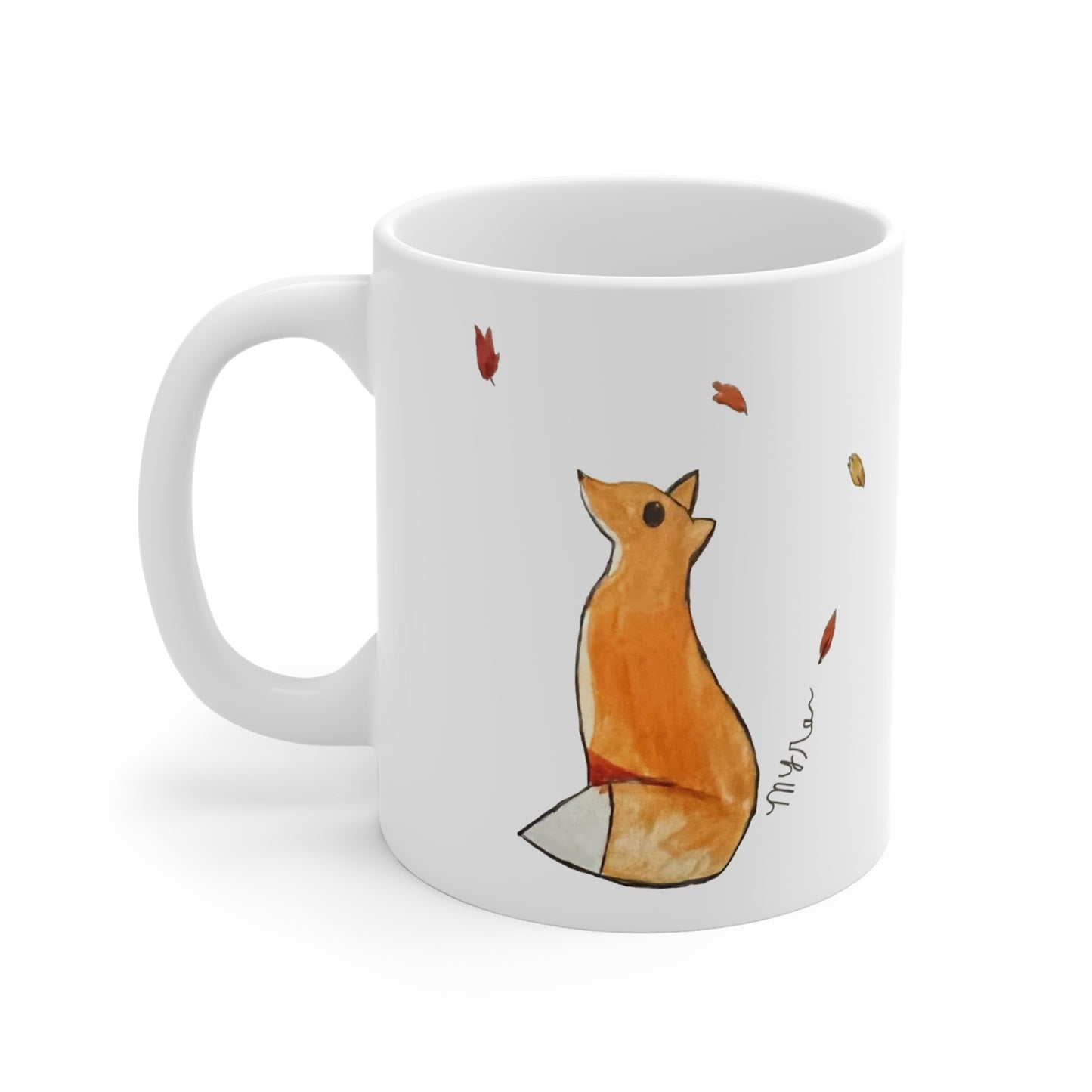 Whimsical Fox & Leaves - Original Artwork - 11oz Ceramic Coffee Cup