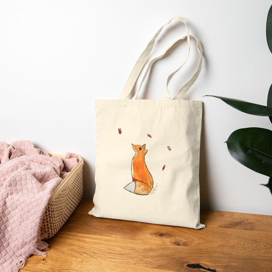 Whimsical Fox & Leaves - Original Artwork - Cotton Canvas Tote Bag