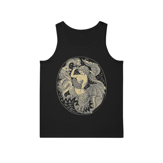 Warsaw Mermaid Black Graphic Tank Top Tee Siren slaying Hydra