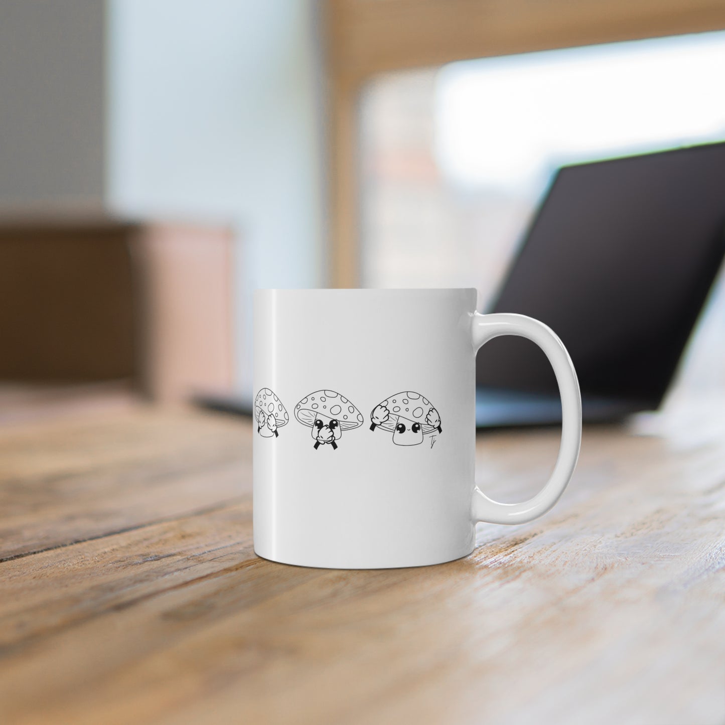 Mushrooms = See no evil. Hear no evil. Speak no evil. - 11oz Ceramic Coffee Cup