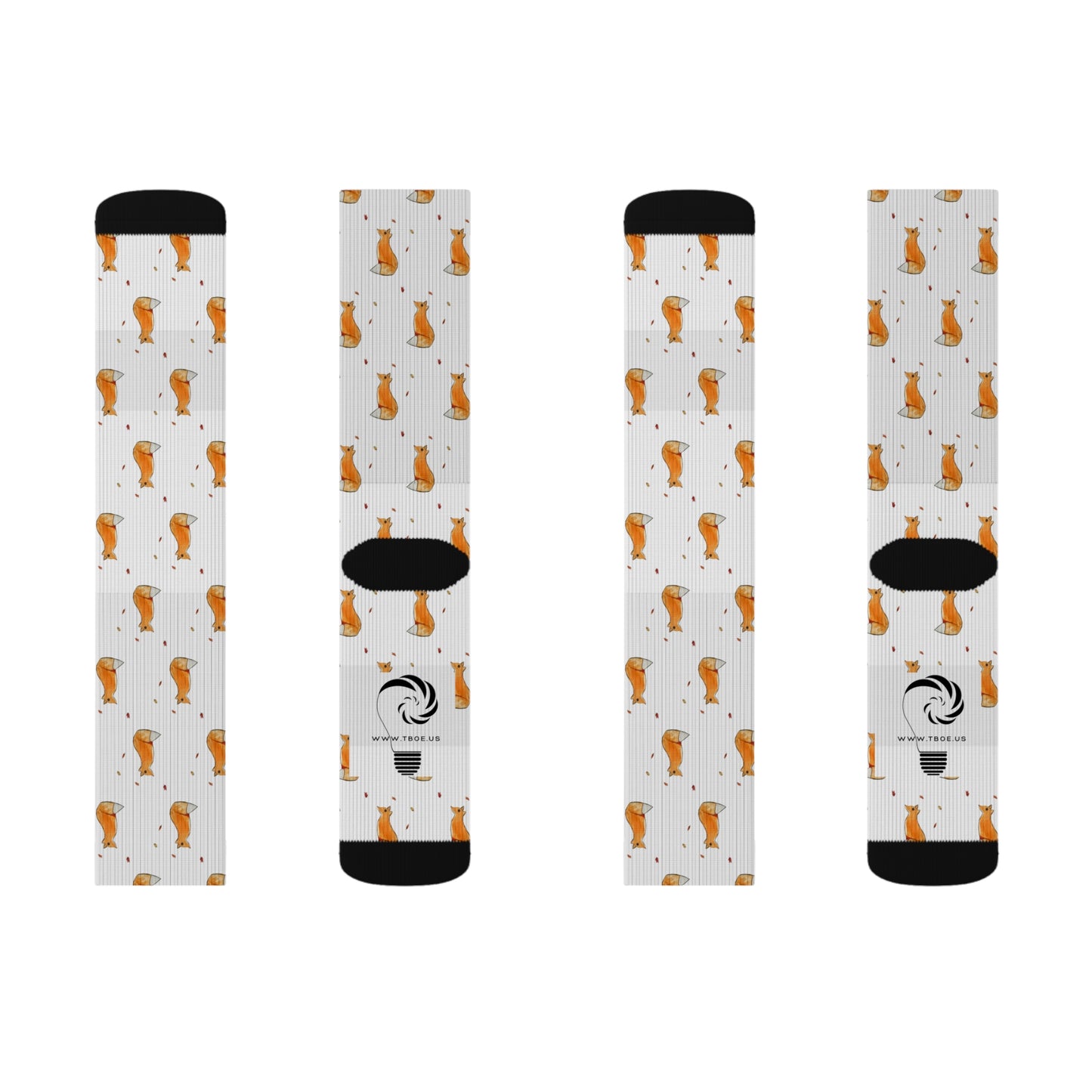 Whimsical Fox & Leaves - Original Artwork - Pattern - Sublimation Socks for Cozy Home Wear