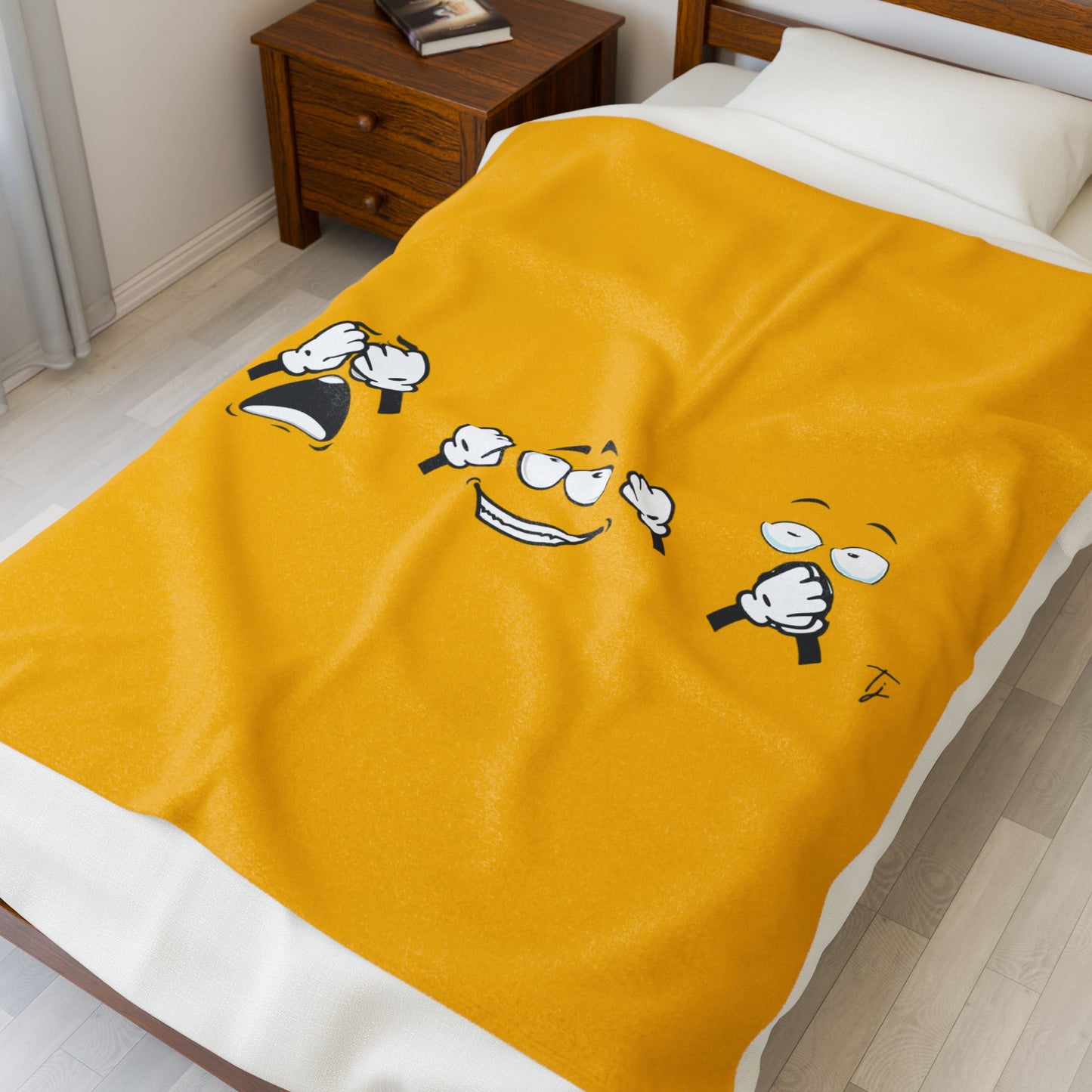 Goofy Faces = See no evil. Hear no evil. Speak no evil. - Velveteen Plush Blanket - Decor