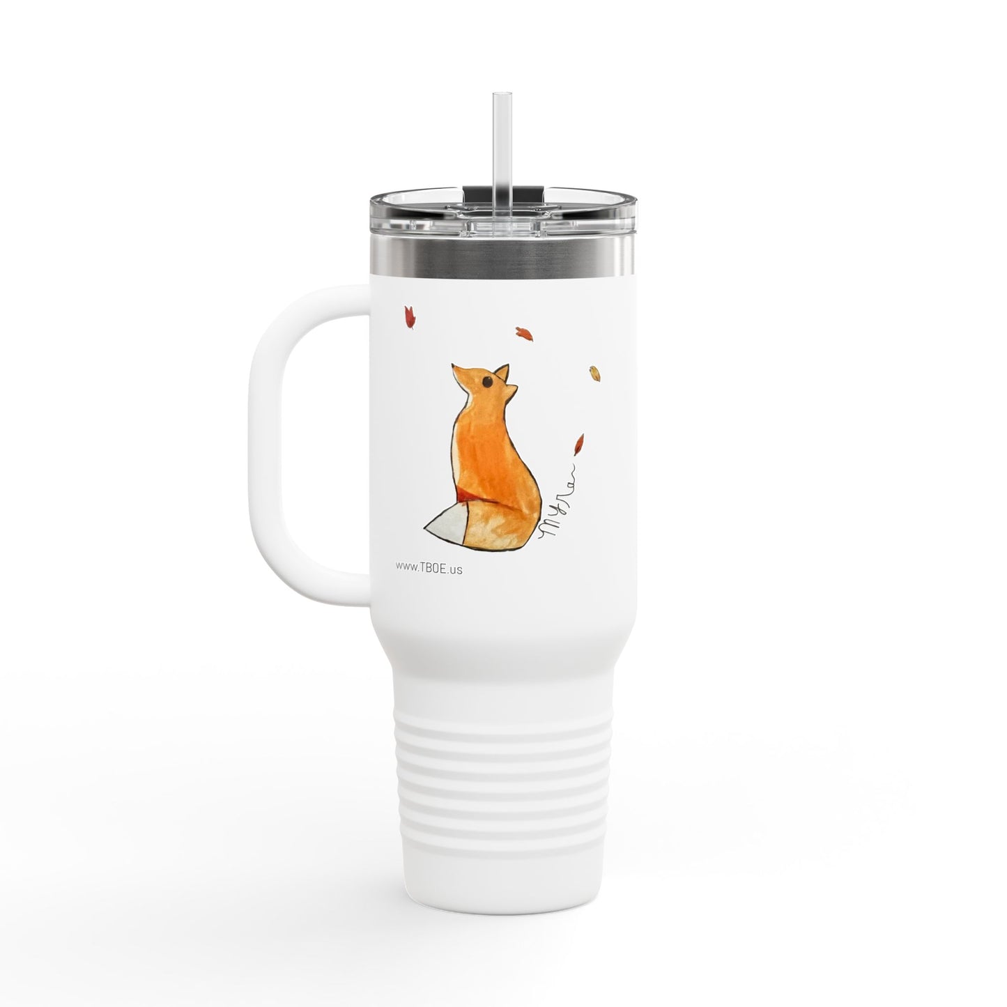 Whimsical Fox & Leaves - Original Artwork - Insulated Travel Mug - 40oz