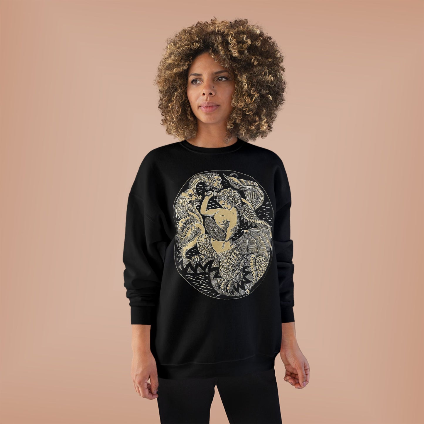 Warsaw Mermaid Black Graphic Sweatshirt Siren slaying Hydra