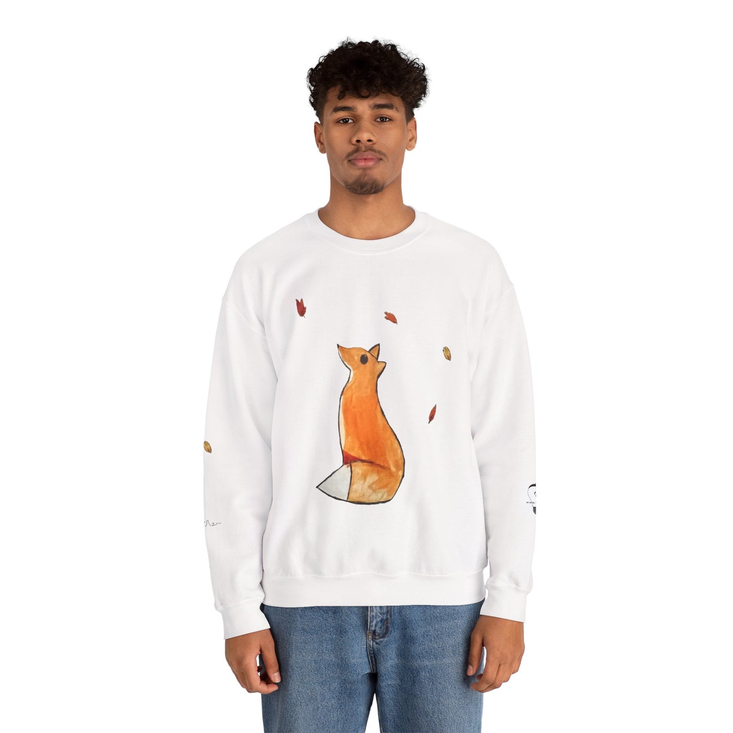 Whimsical Fox & Leaves - Crewneck Sweatshirt - Cozy Unisex Sweater for Fall