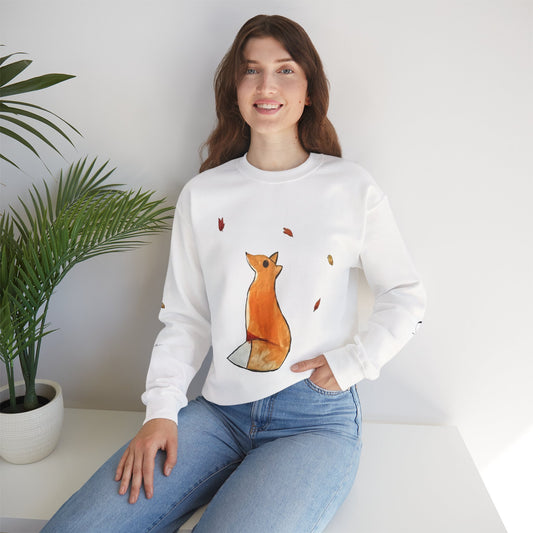 Whimsical Fox & Leaves - Crewneck Sweatshirt - Cozy Unisex Sweater for Fall