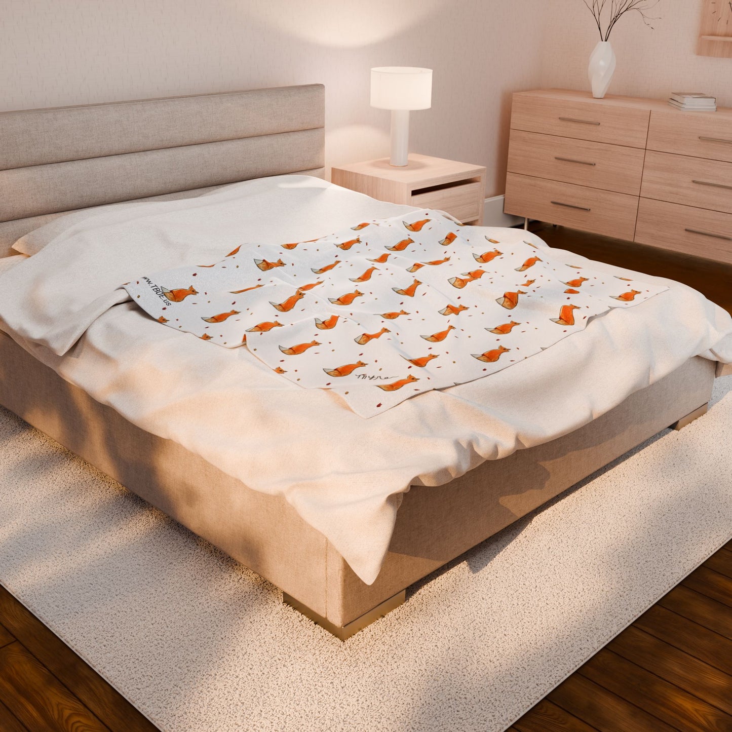 Whimsical Fox & Leaves - Pattern - Velveteen Plush Blanket - Decor
