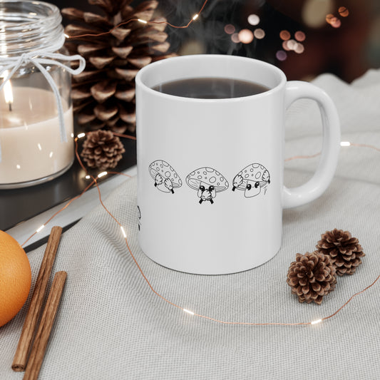 Mushrooms = See no evil. Hear no evil. Speak no evil. - 11oz Ceramic Coffee Cup
