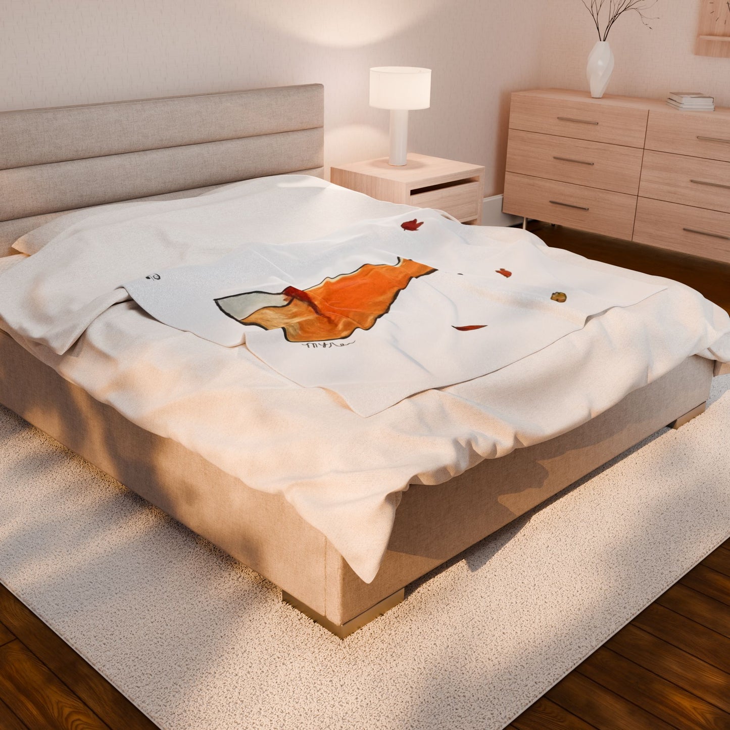 Whimsical Fox & Leaves - Velveteen Plush Blanket - Decor