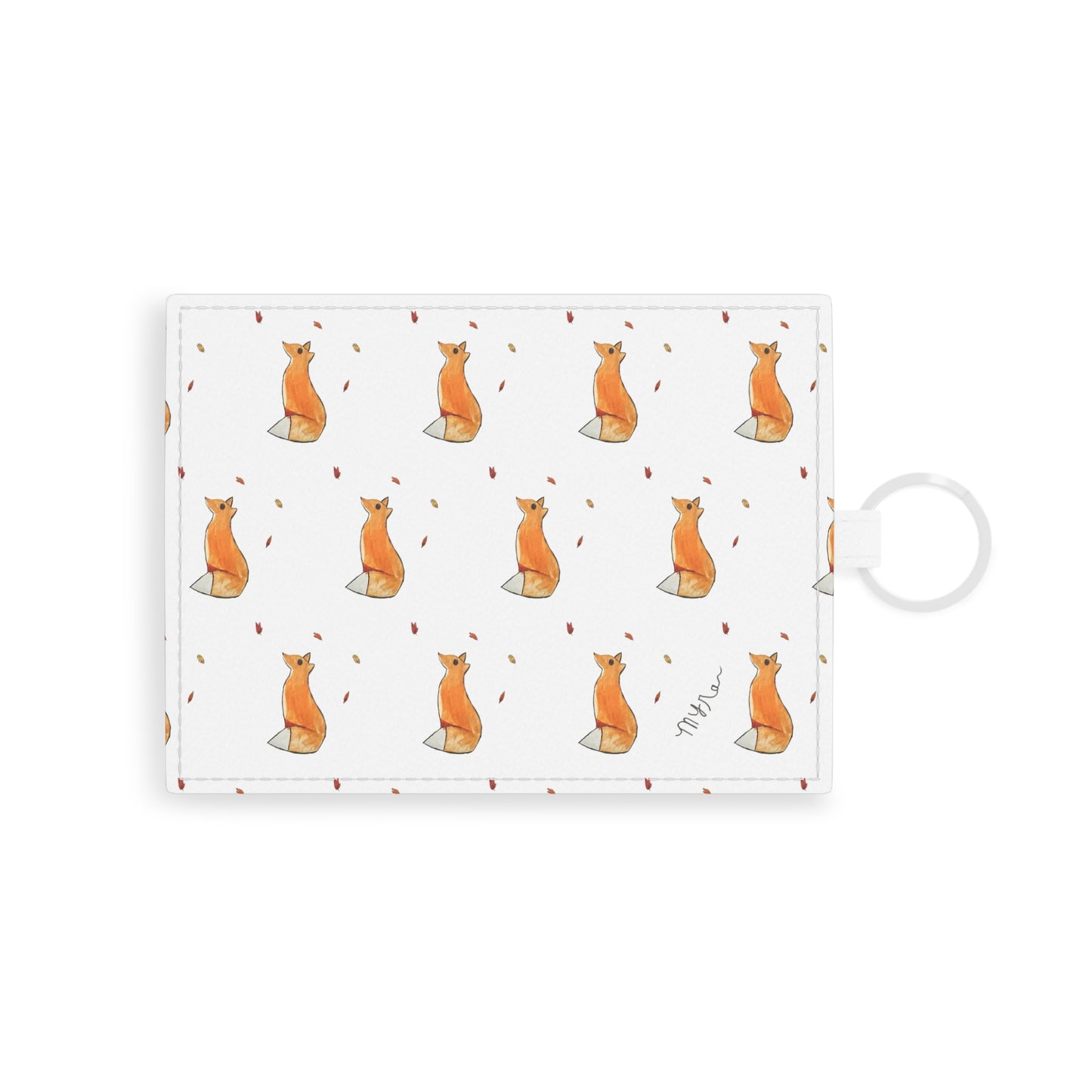 Whimsical Fox & Leaves - Saffiano Leather Card Holder - Stylish, Functional Accessory for Animal Lovers